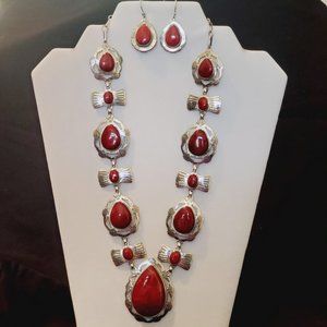 Red Sponge Coral Necklace & Earrings/925 Sterling.